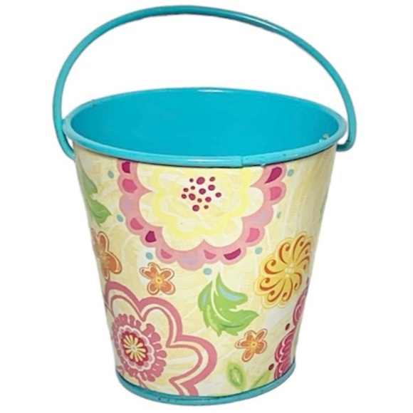 3 Small Spring Floral Tin Pail Bucket, [Blue, Pink & Orange] - Picture 7 of 10